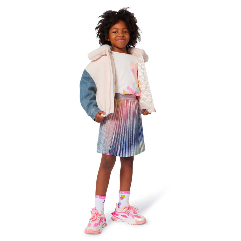 Billieblush-Юбка плиссе из радужного сатина металлик для девочек | Childrensalon