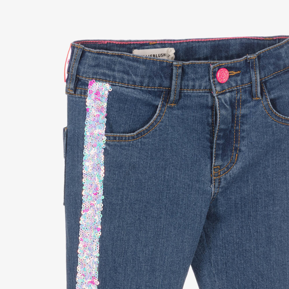 Billieblush-Girls Mid Blue Denim Jeans with Sequins | Childrensalon
