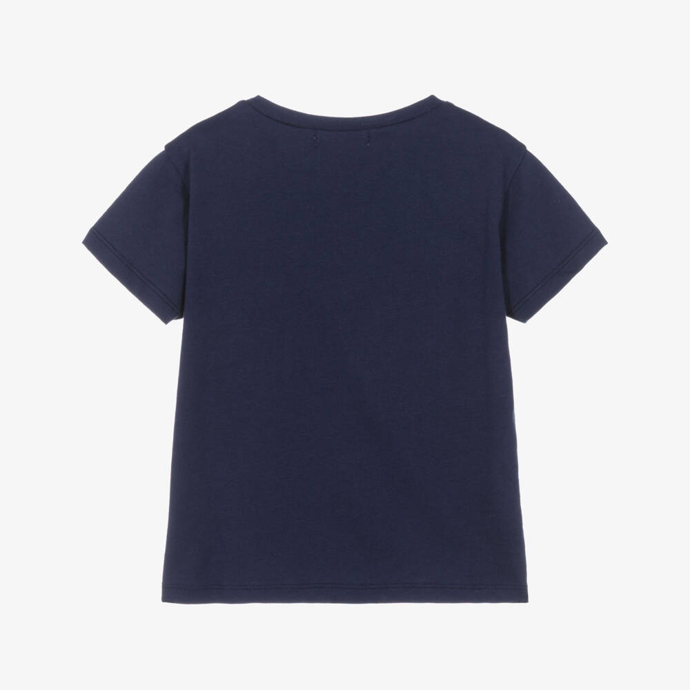 Billieblush-Girls Navy Blue Cotton T-Shirt with Sequin Pocket | Childrensalon