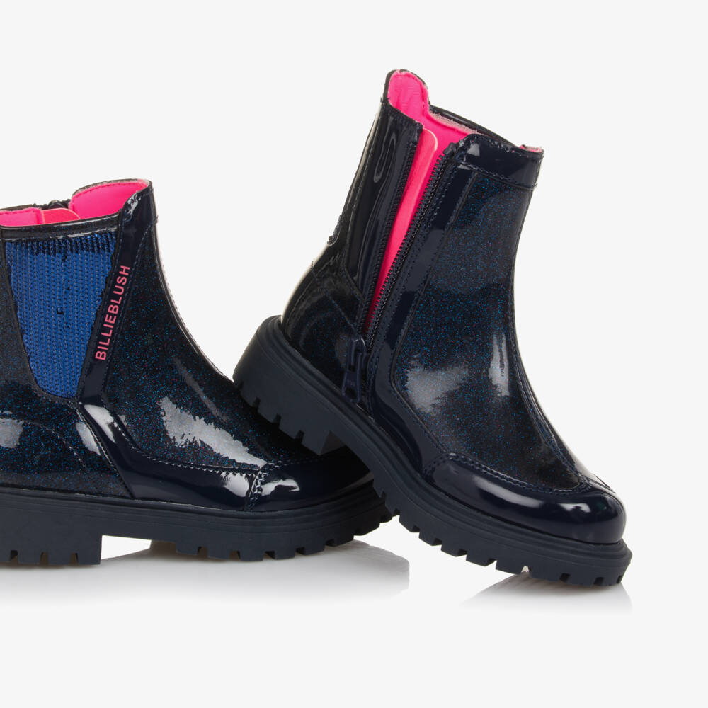 Billieblush-Girls Navy Blue Glittery Faux Leather Boots | Childrensalon