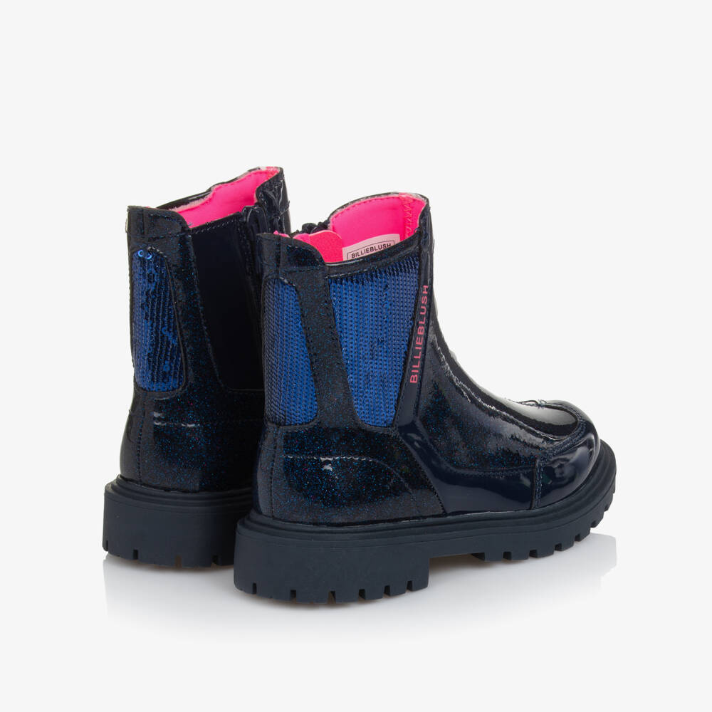 Billieblush-Girls Navy Blue Glittery Faux Leather Boots | Childrensalon
