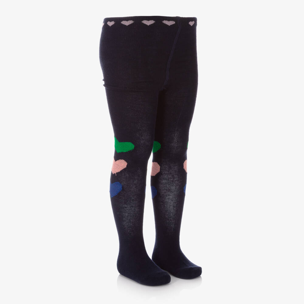 Billieblush-Girls Navy Blue Glittery Hearts Tights | Childrensalon