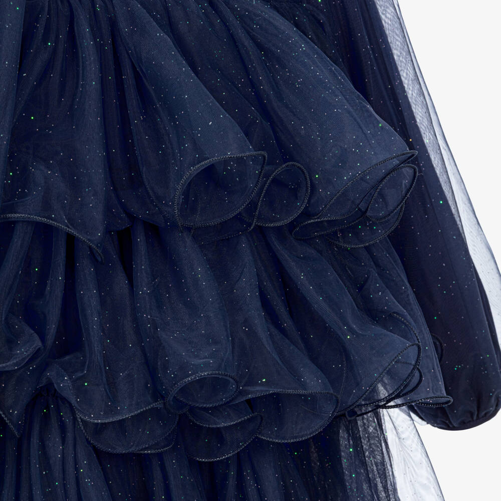Billieblush-Girls Navy Blue Glittery Tulle Ruffle Dress | Childrensalon