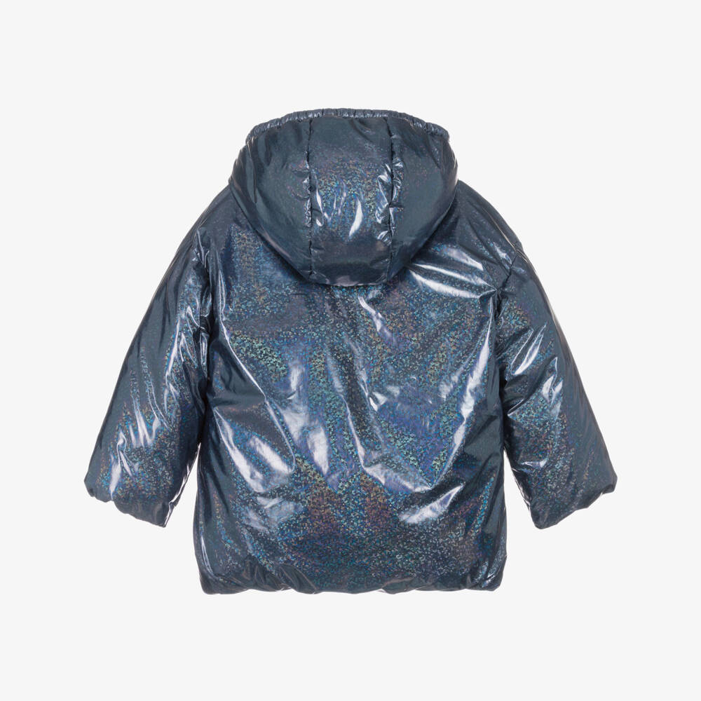 Billieblush-Girls Navy Blue Glossy Iridescent Padded Coat | Childrensalon