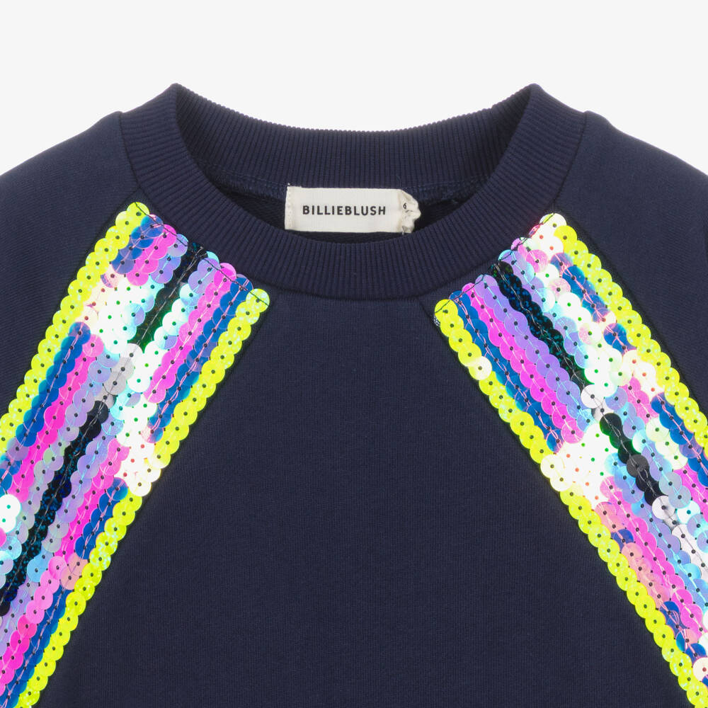 Billieblush-Girls Navy Blue Jersey Dress with Sequins | Childrensalon
