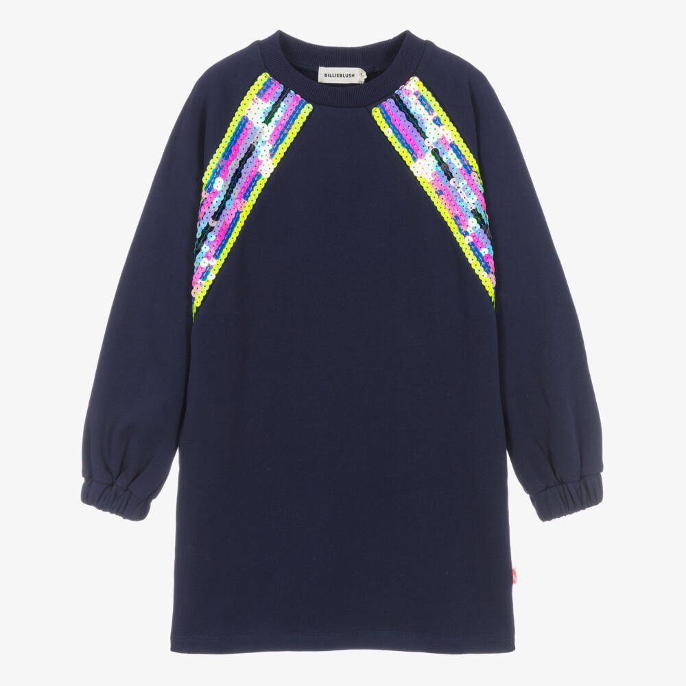 Billieblush-Girls Navy Blue Jersey Dress with Sequins | Childrensalon