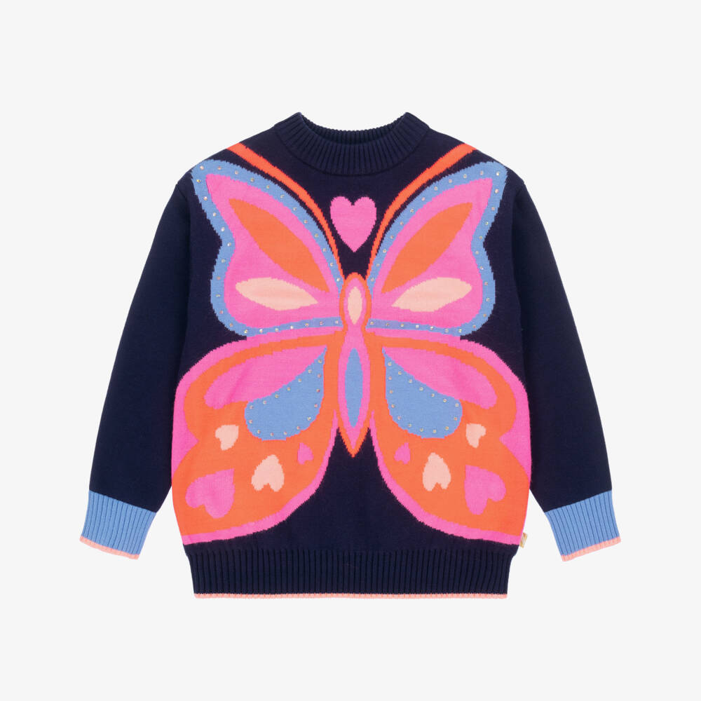 Billieblush-Girls Navy Blue Knitted Butterfly Sweater | Childrensalon