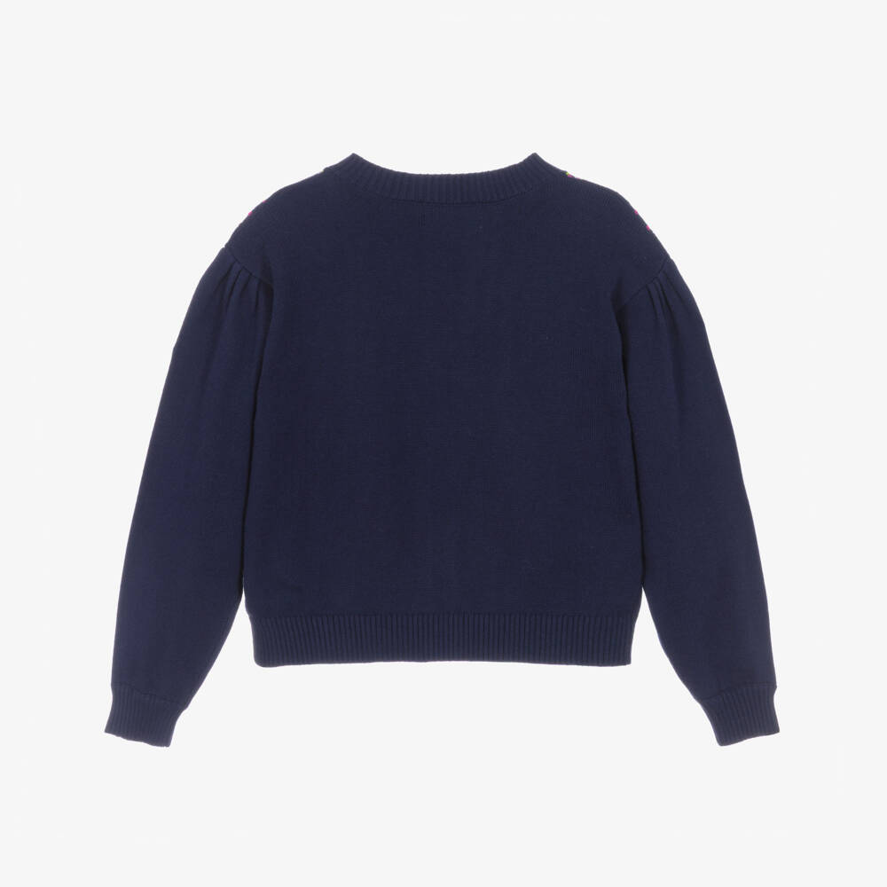 Billieblush-Girls Navy Blue Knitted Cardigan with Colourful Sequins | Childrensalon