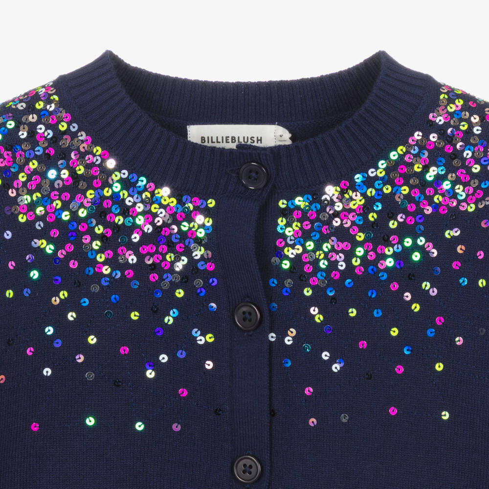 Billieblush-Girls Navy Blue Knitted Cardigan with Colourful Sequins | Childrensalon