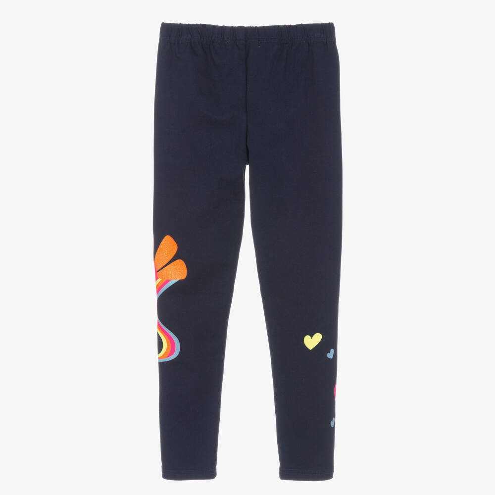 Billieblush-Girls Navy Blue Leggings with Sparkly Flowers | Childrensalon