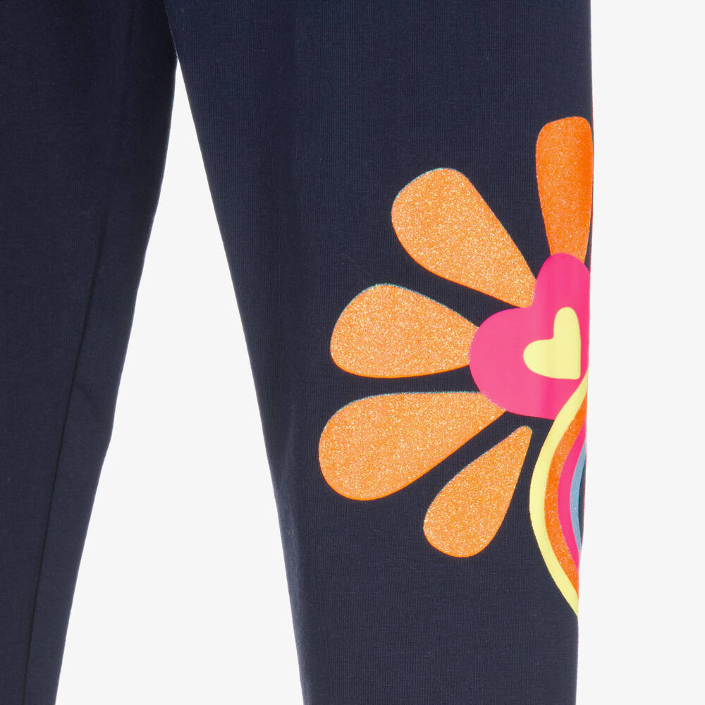 Billieblush-Girls Navy Blue Leggings with Sparkly Flowers | Childrensalon