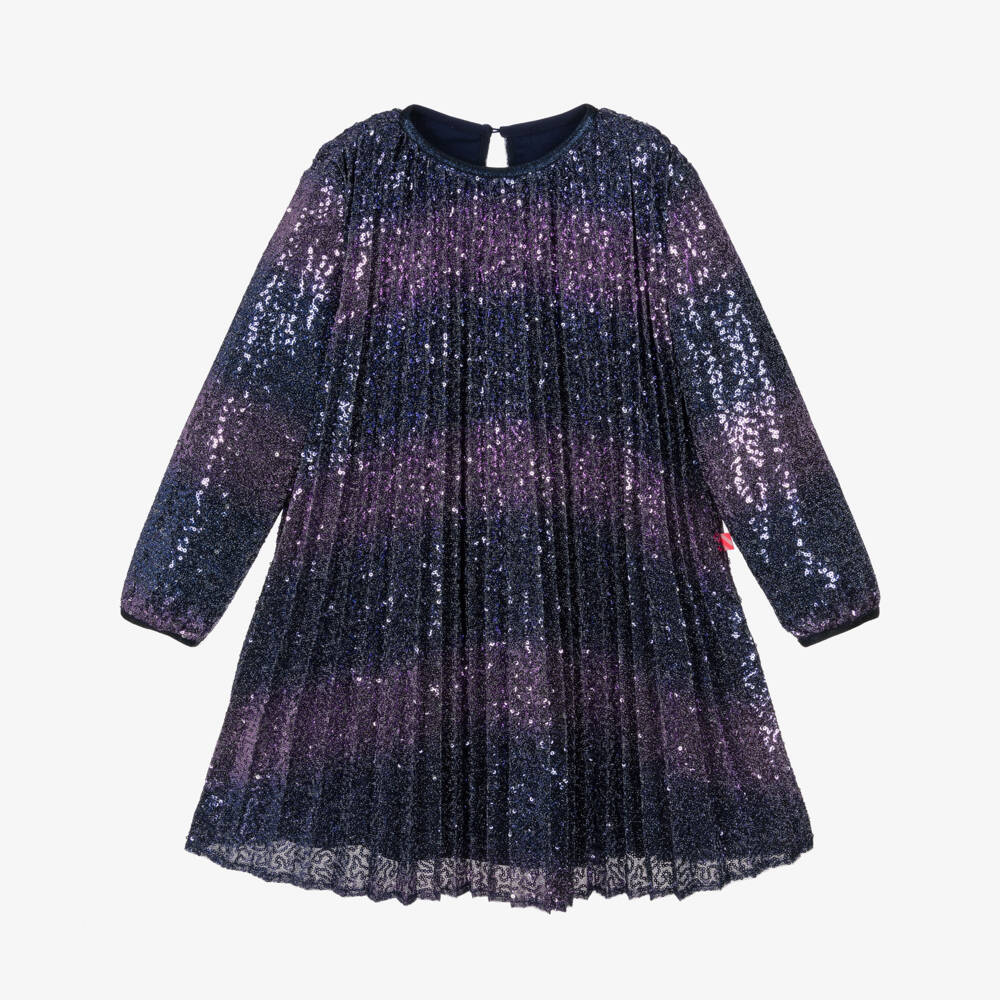Billieblush-Girls Navy Blue & Purple Sequin Dress | Childrensalon