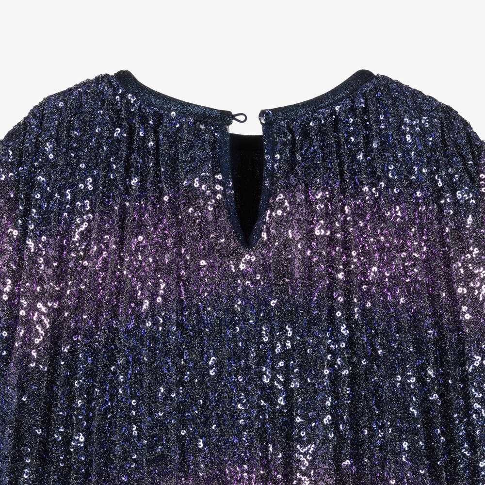 Billieblush-Girls Navy Blue & Purple Sequin Dress | Childrensalon