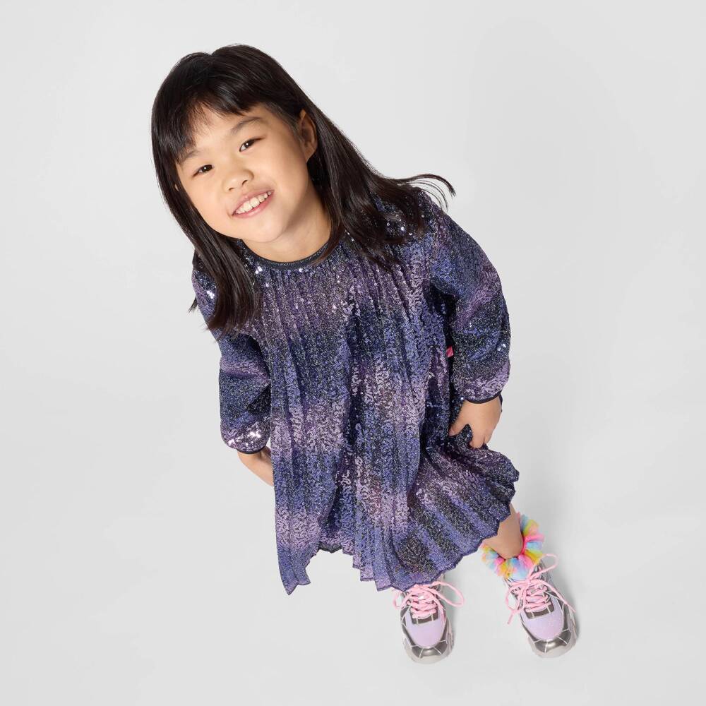 Billieblush-Girls Navy Blue & Purple Sequin Dress | Childrensalon