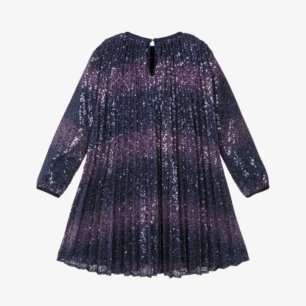 Billieblush-Girls Navy Blue & Purple Sequin Dress | Childrensalon