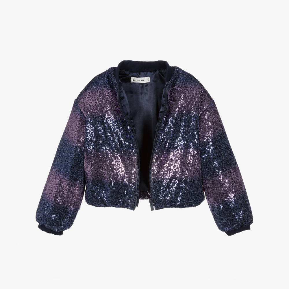 Billieblush-Girls Navy Blue & Purple Sequin Jacket | Childrensalon