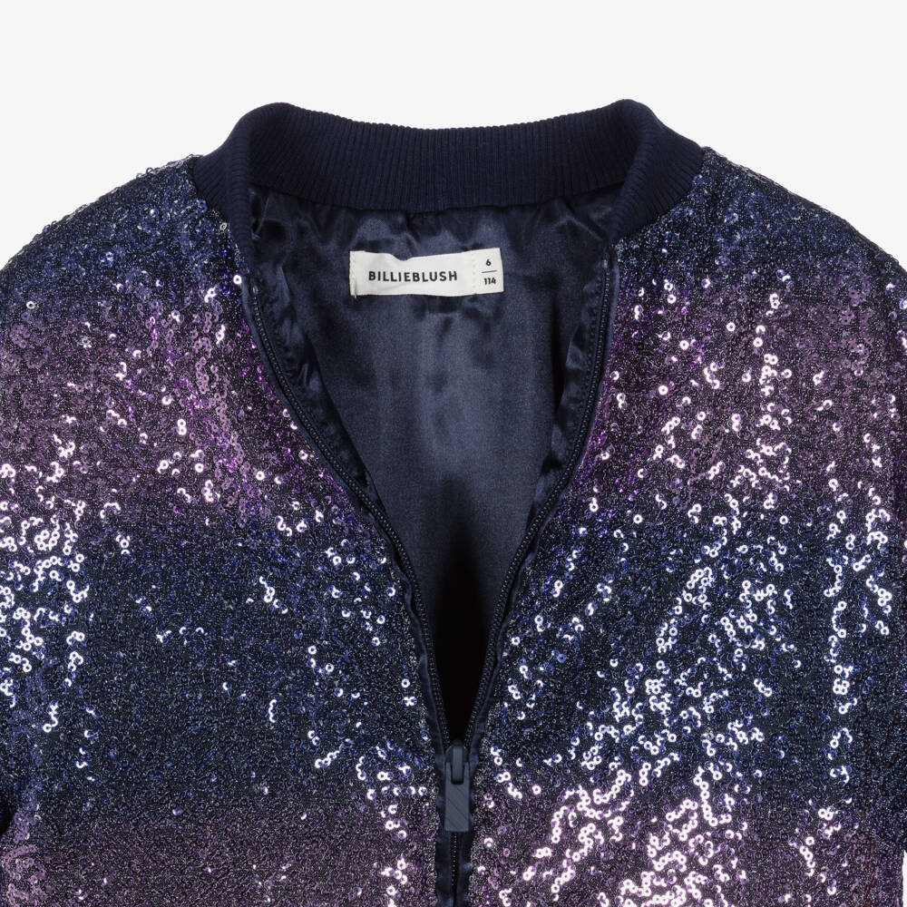Billieblush-Girls Navy Blue & Purple Sequin Jacket | Childrensalon