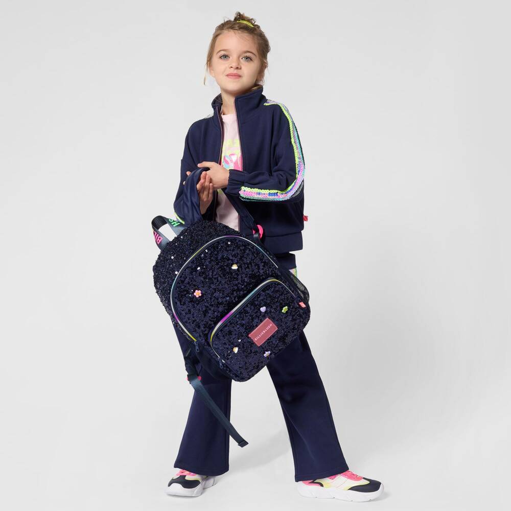Billieblush-Girls Navy Blue Sequin Backpack (35cm) | Childrensalon