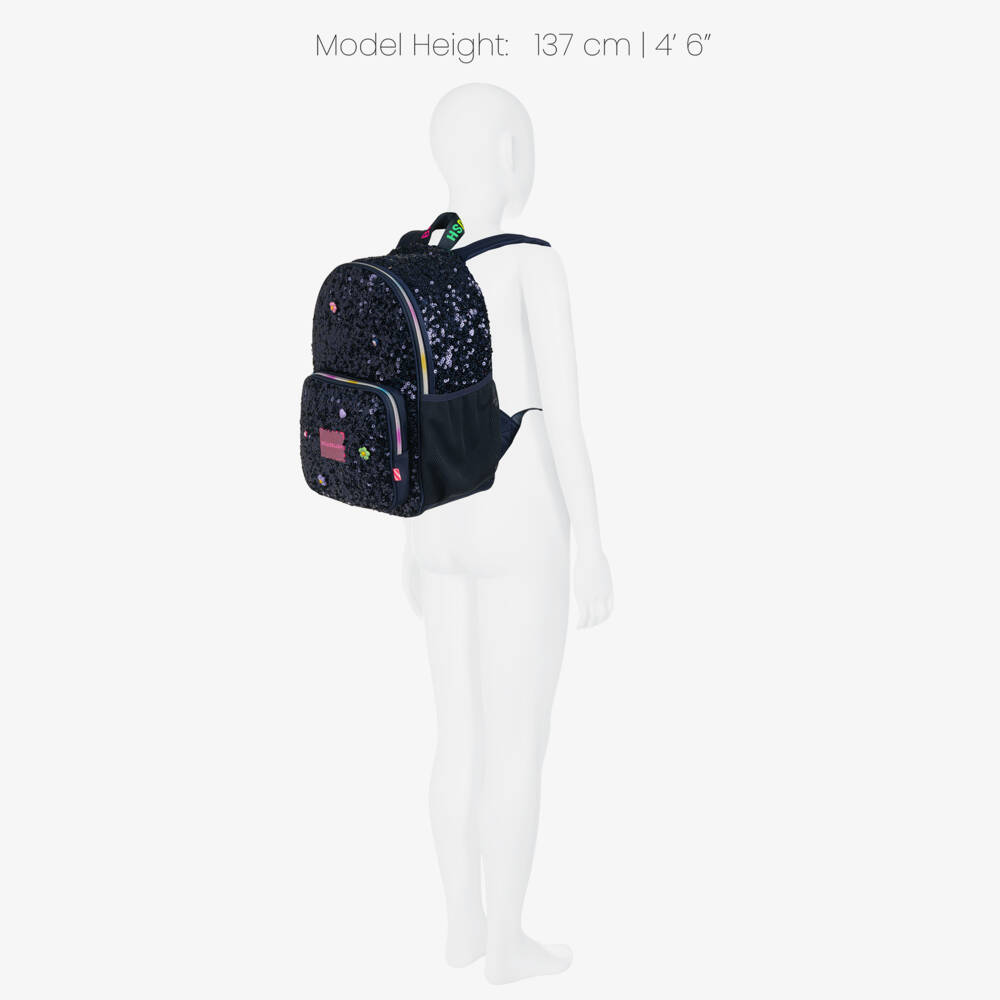 Billieblush-Girls Navy Blue Sequin Backpack (35cm) | Childrensalon