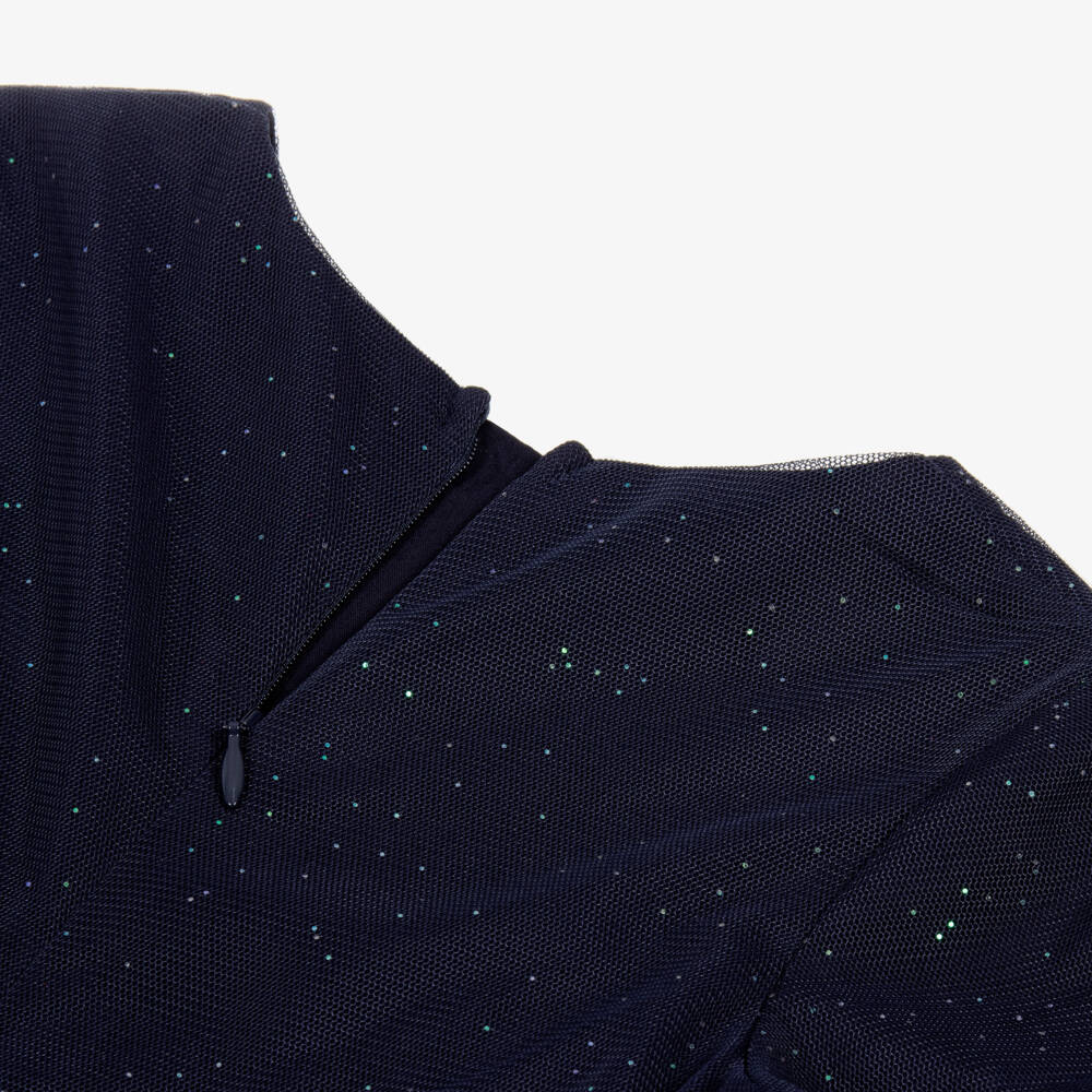 Billieblush-Girls Navy Blue Sequinned Tulle Dress | Childrensalon