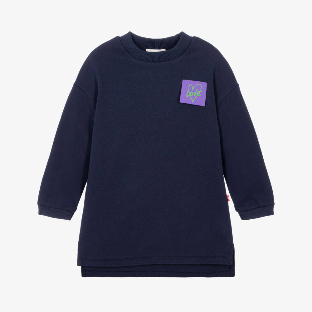 Billieblush-Girls Navy Blue Sweatshirt Dress with Sticky Note Design | Childrensalon