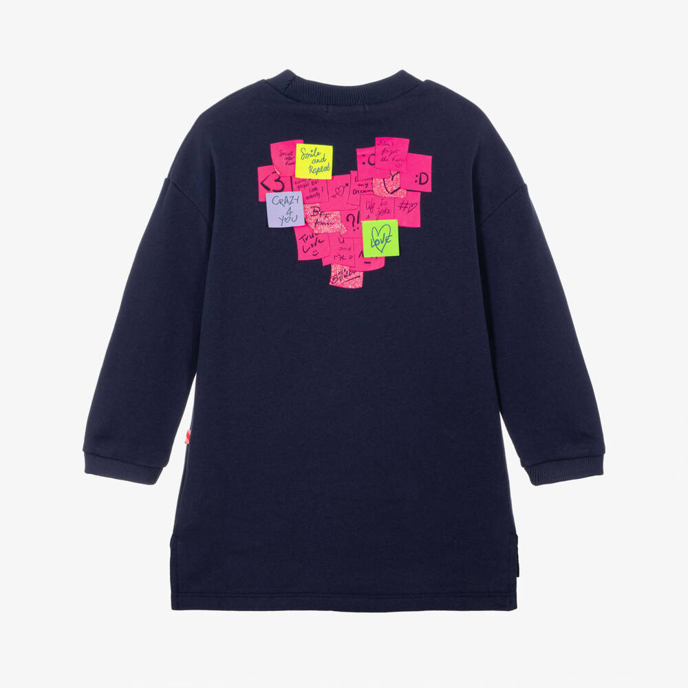 Billieblush-Girls Navy Blue Sweatshirt Dress with Sticky Note Design | Childrensalon