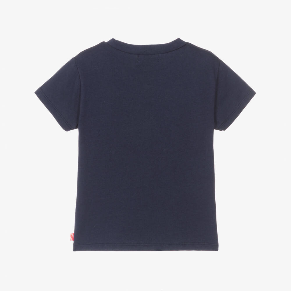 Billieblush-Girls Navy Blue T-Shirt with Sticky Note Design | Childrensalon
