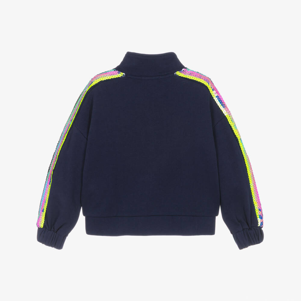 Billieblush-Girls Navy Blue Zip-Up Top with Colourful Sequins | Childrensalon
