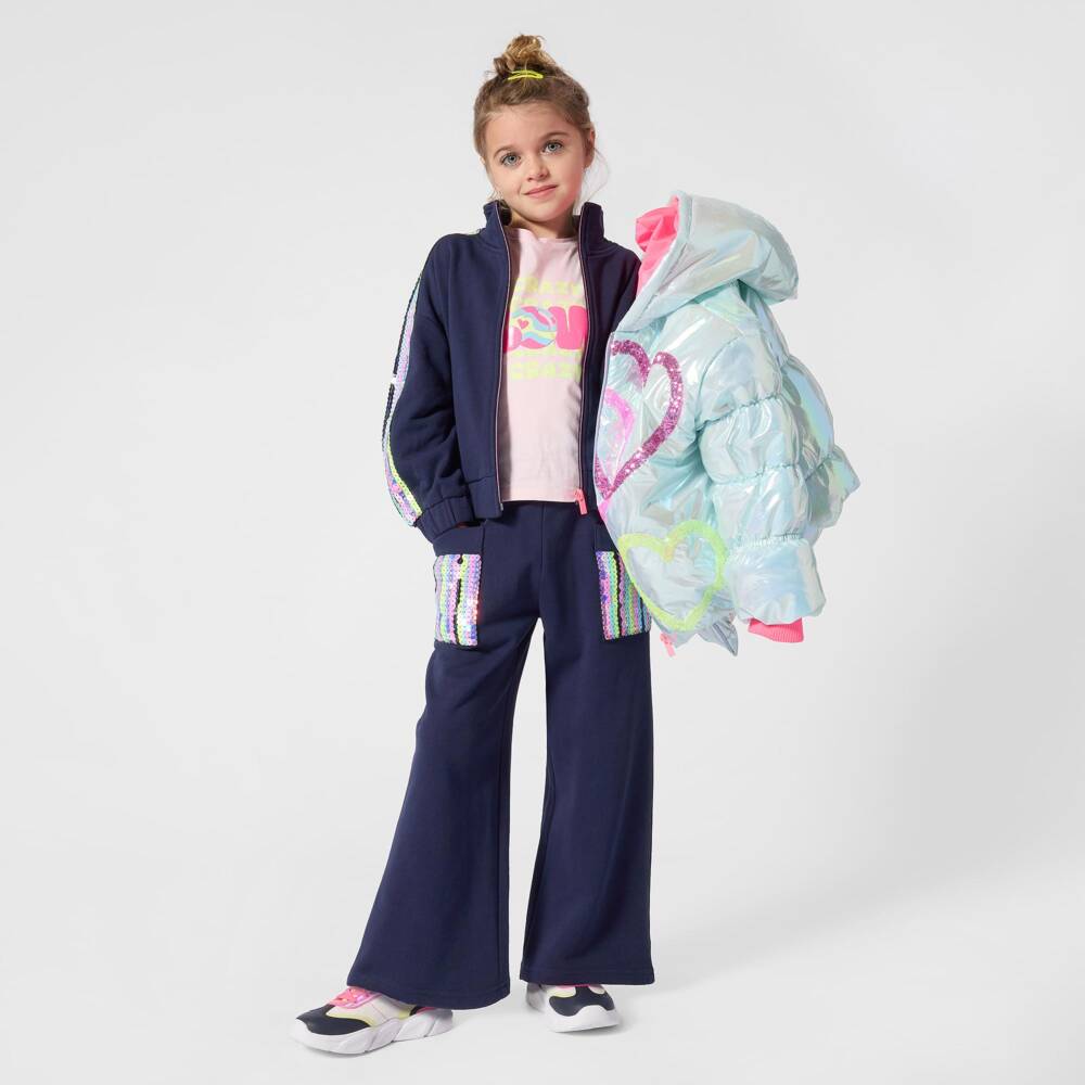 Billieblush-Girls Navy Blue Zip-Up Top with Colourful Sequins | Childrensalon