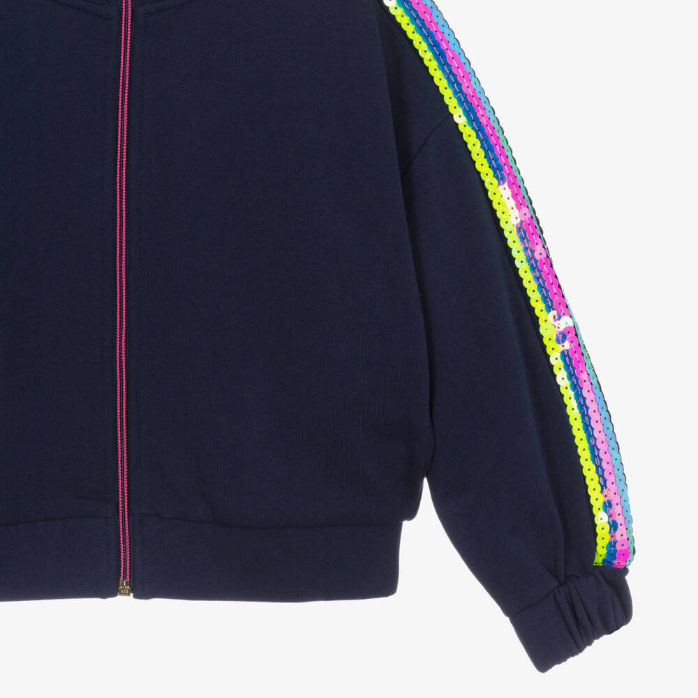 Billieblush-Girls Navy Blue Zip-Up Top with Colourful Sequins | Childrensalon