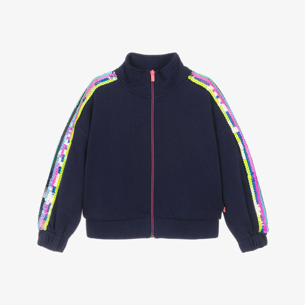 Billieblush-Girls Navy Blue Zip-Up Top with Colourful Sequins | Childrensalon