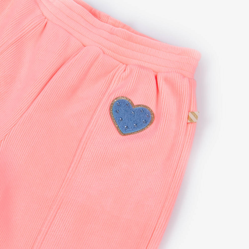 Billieblush-Girls Neon Coral Pink Ribbed Velour Joggers | Childrensalon