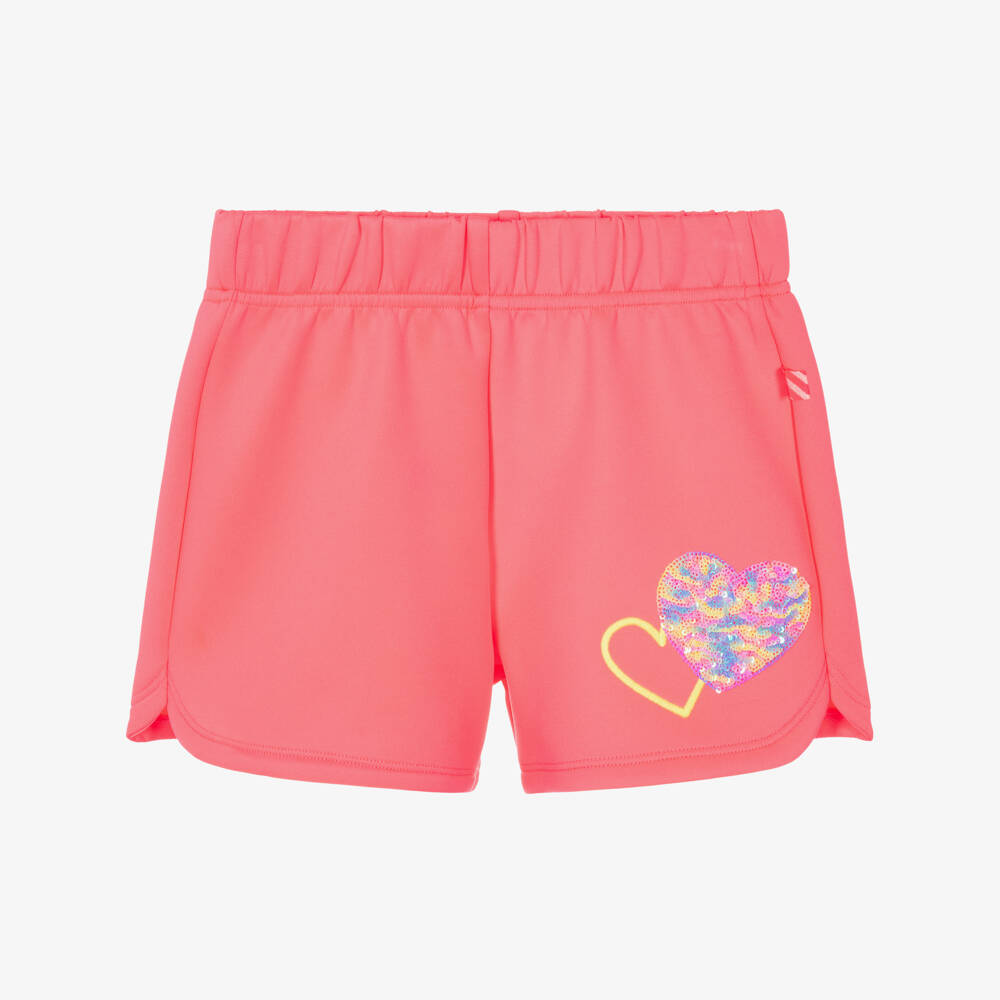 Billieblush-Girls Neon Pink Jersey Shorts with Heart Motif | Childrensalon