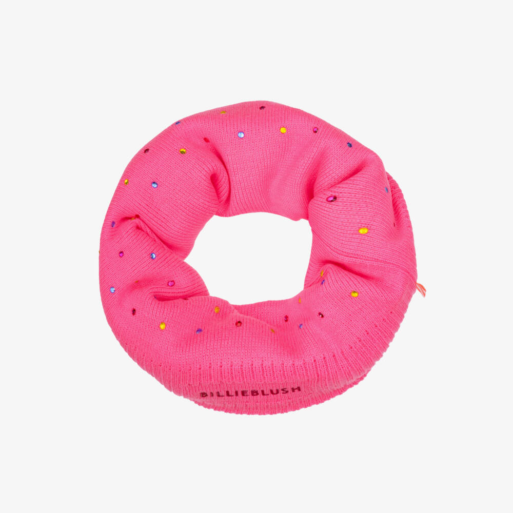 Billieblush-Girls Neon Pink Knitted Snood with Colourful Diamantés | Childrensalon