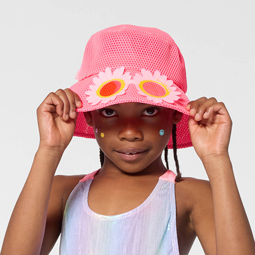 Billieblush-قبعة شمس بشبكة لون زهري نيون للبنات | Childrensalon