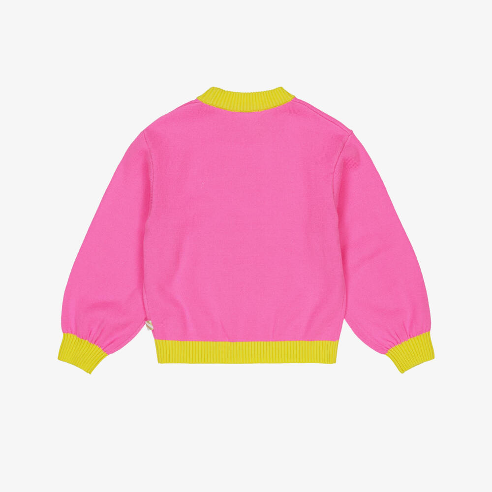 Billieblush-Girls Neon Pink Slogan Sweater with Sequin Hearts | Childrensalon