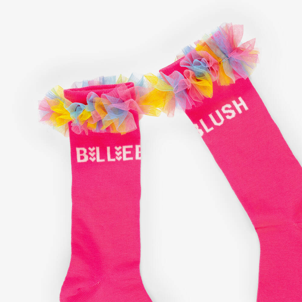 Billieblush-Girls Neon Pink Socks with Rainbow Tulle | Childrensalon