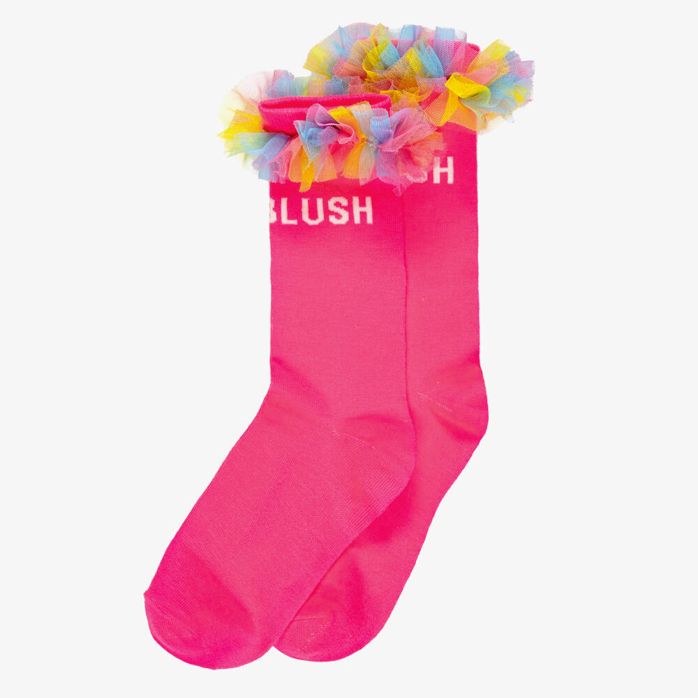 Billieblush-Girls Neon Pink Socks with Rainbow Tulle | Childrensalon
