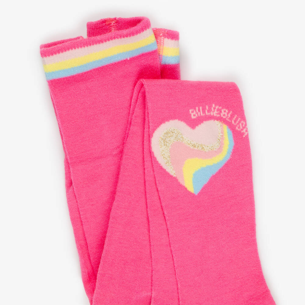 Billieblush-Girls Neon Pink Tights with Sparkly Hearts | Childrensalon