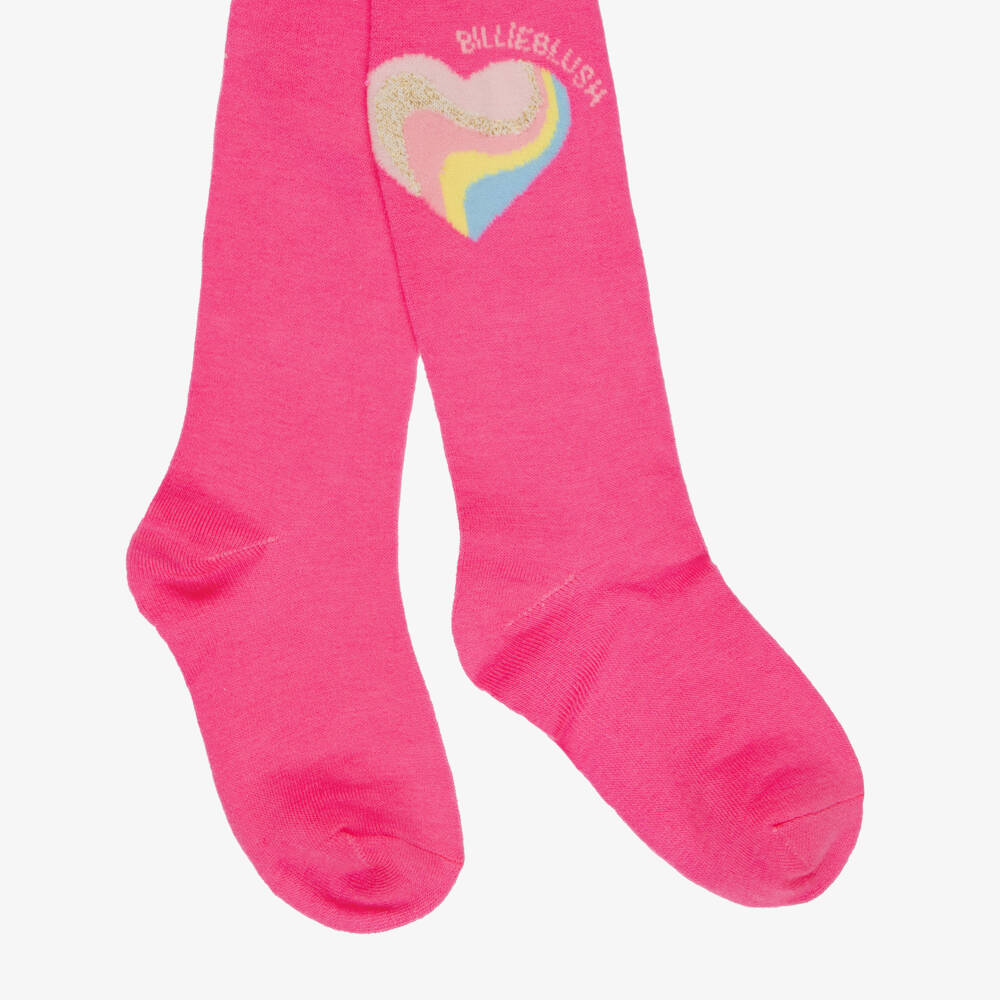 Billieblush-Girls Neon Pink Tights with Sparkly Hearts | Childrensalon
