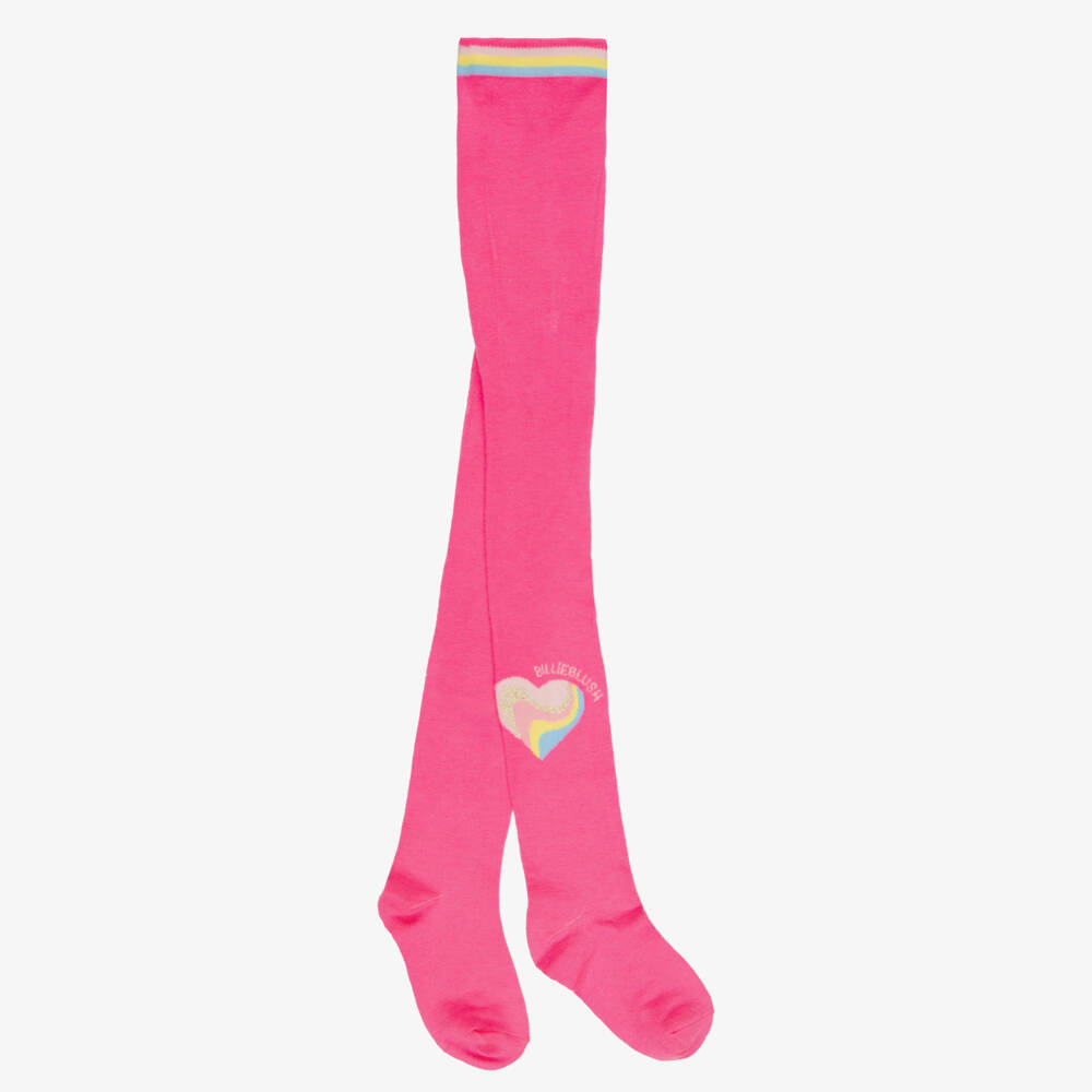 Billieblush-Girls Neon Pink Tights with Sparkly Hearts | Childrensalon