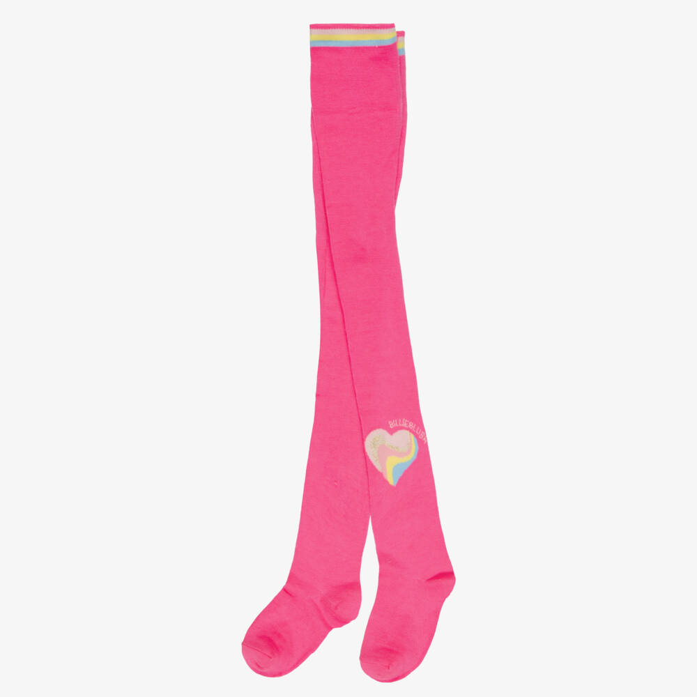 Billieblush-Girls Neon Pink Tights with Sparkly Hearts | Childrensalon