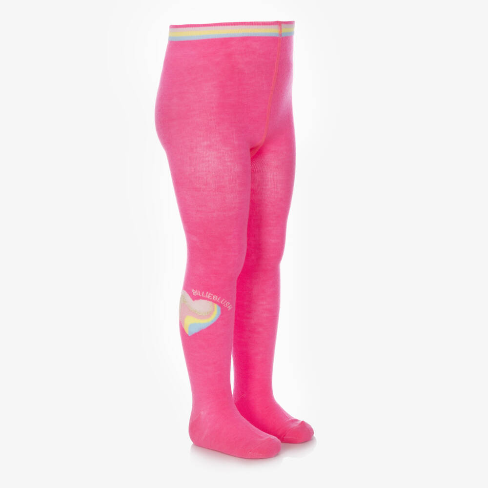 Billieblush-Girls Neon Pink Tights with Sparkly Hearts | Childrensalon