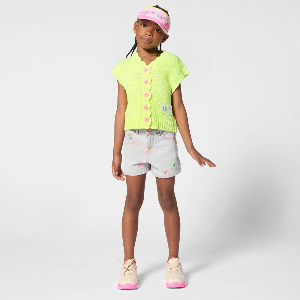 Billieblush-Girls Neon Yellow Knitted Sleeveless Cardigan | Childrensalon