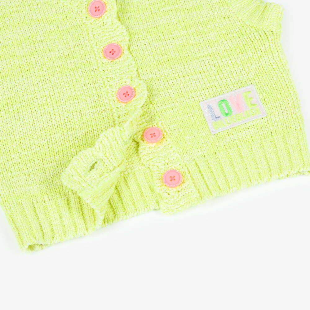 Billieblush-Girls Neon Yellow Knitted Sleeveless Cardigan | Childrensalon