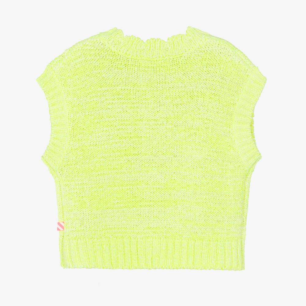 Billieblush-Girls Neon Yellow Knitted Sleeveless Cardigan | Childrensalon