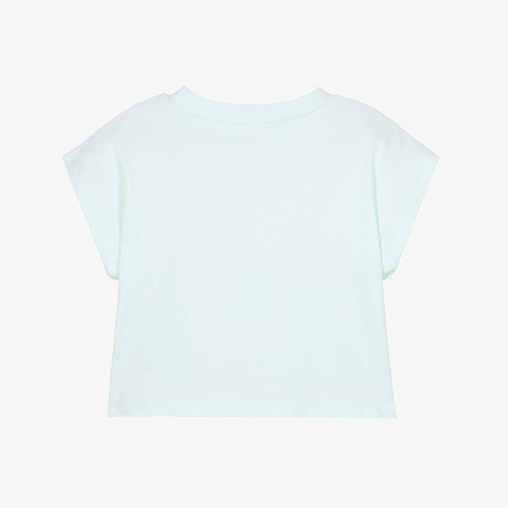 Billieblush-Girls Pale Green Cotton T-Shirt with Neon Pink Sequinned Sun | Childrensalon