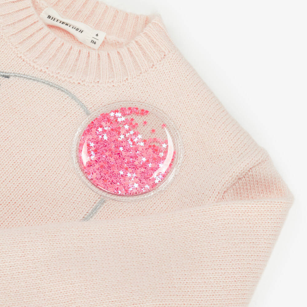 Billieblush-Girls Pale Pink Cat Sweater with Festive Baubles | Childrensalon