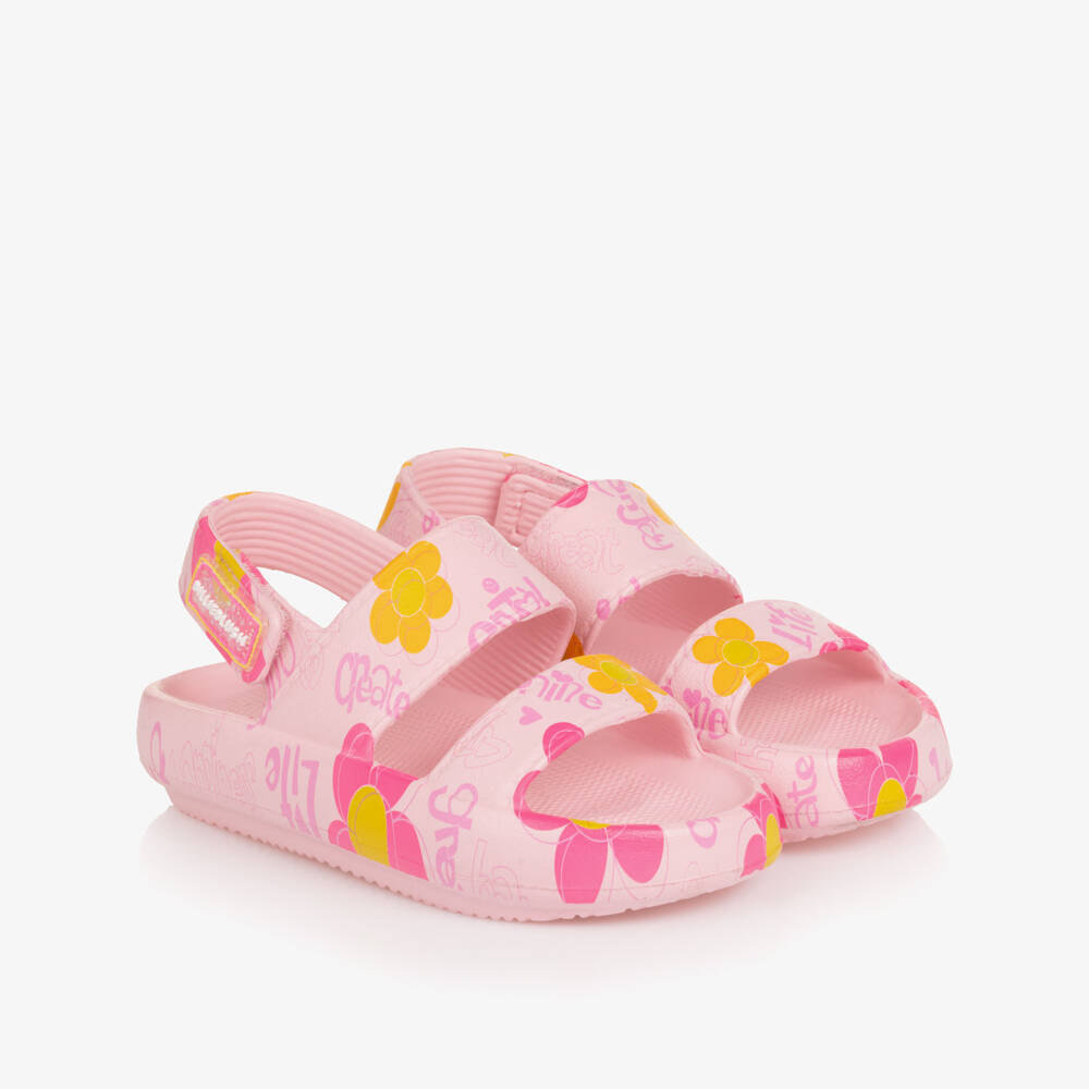 Billieblush-Girls Pale Pink Flower Print Rubber Sandals | Childrensalon