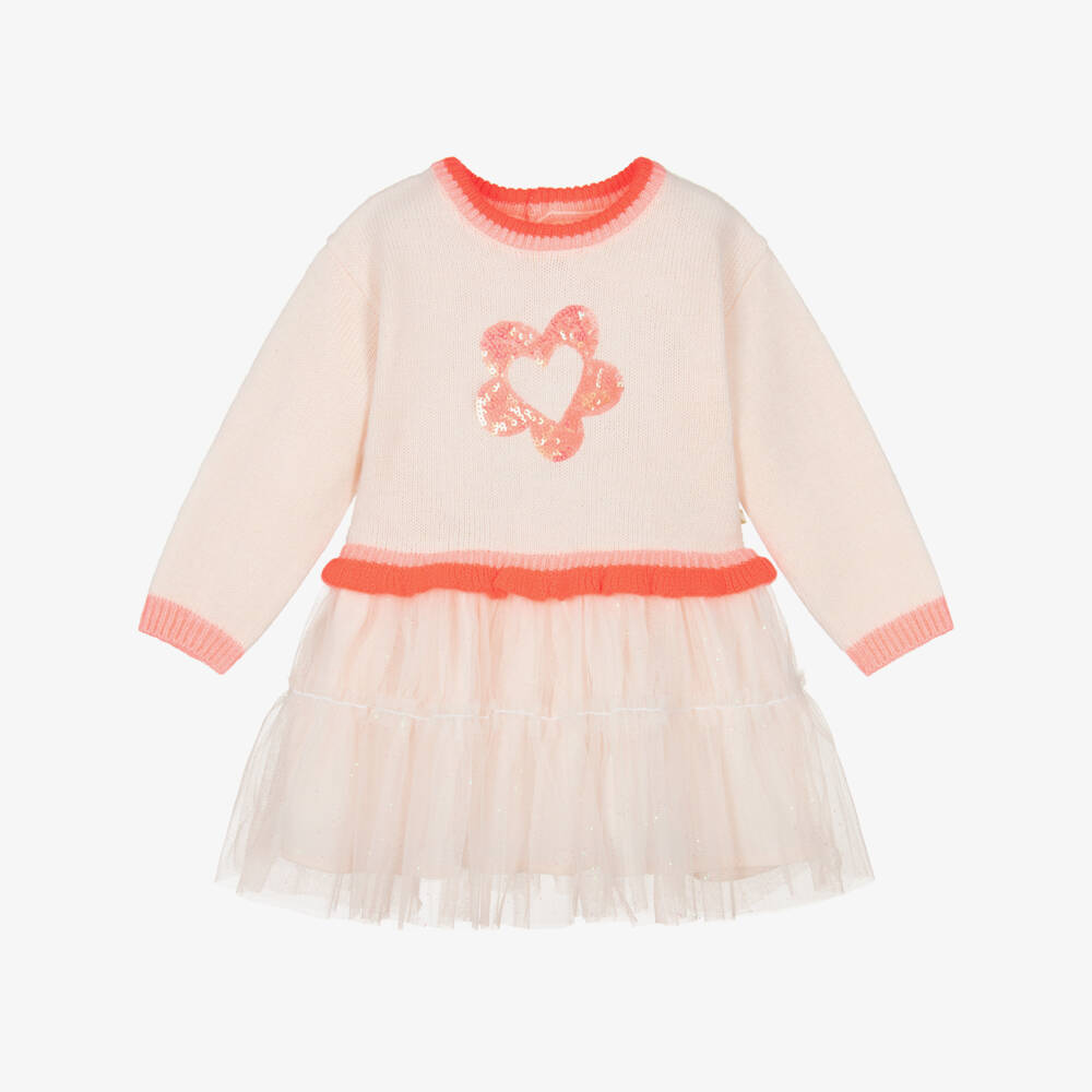 Billieblush-Girls Pale Pink Knitted & Tulle Dress with Sequins | Childrensalon